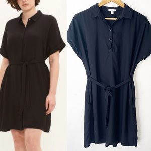 Frank & Oak Womens Medium Black Polo Henley Shirt Dress Belted